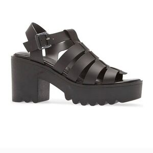 BP Black Lug Sole Platform Sandals Strappy Buckle Rubber Punk Festival Goth 6